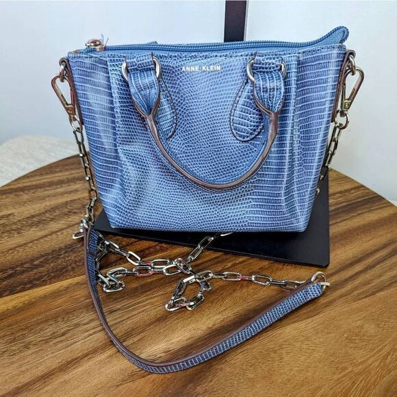 Anne Klein Women's Slate Lizard-Embossed Mini Convertible Satchel - Picture 3 of 14